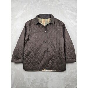 Burberry London Diamond Quilted Jacket Women XL Brown Nova Check Lining
